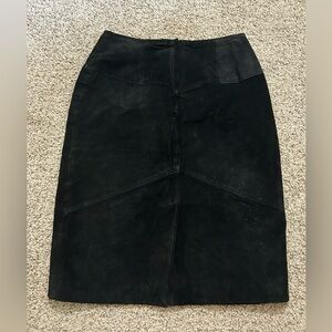 Vintage CHIA Suede Leather Black Pencil Skirt Business Size 10 Korea Zip Lined